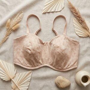 Delimira Strapless Bra 36G Nude Floral Lightly Lined Support Wide Band